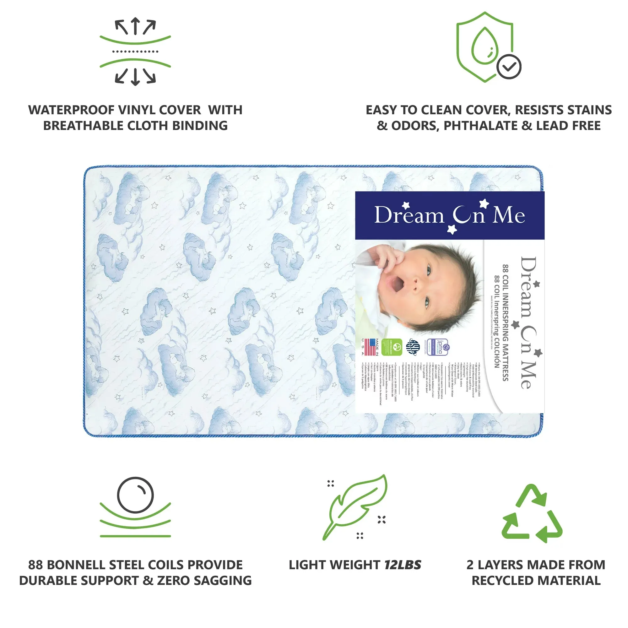 Dream on Me Twinkle Crib & Toddler Mattress