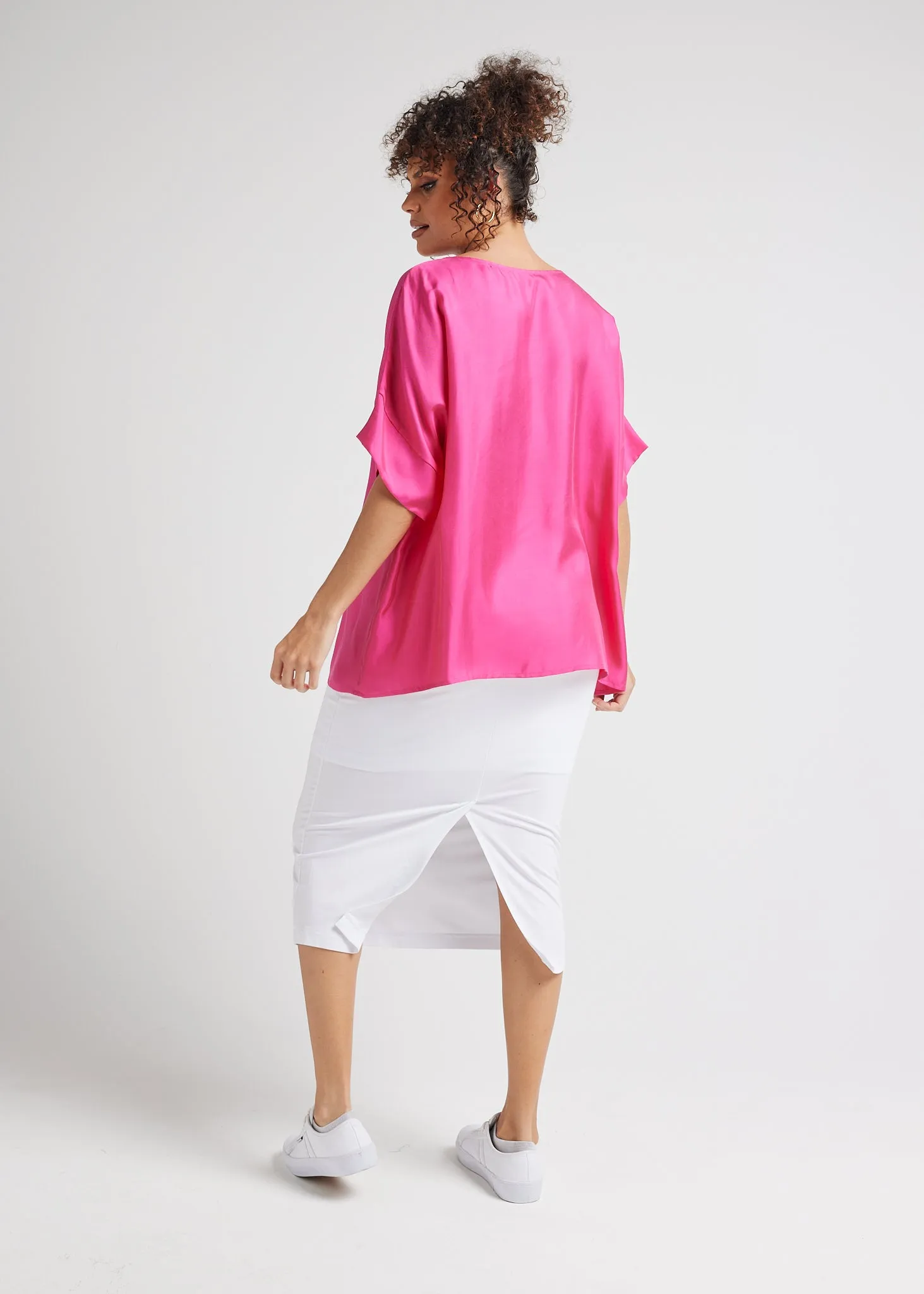 Dua Oversized Silk Top - Fuschia