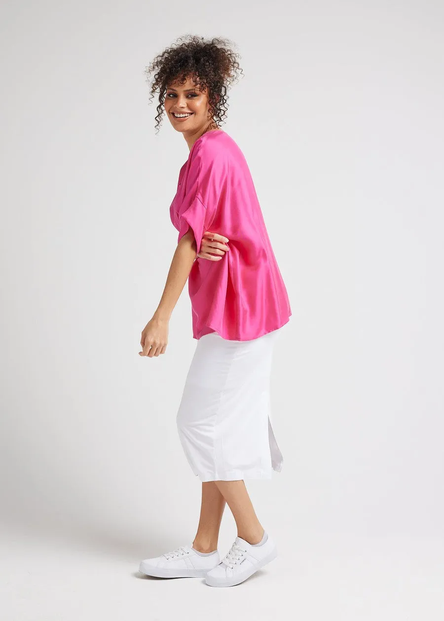 Dua Oversized Silk Top - Fuschia