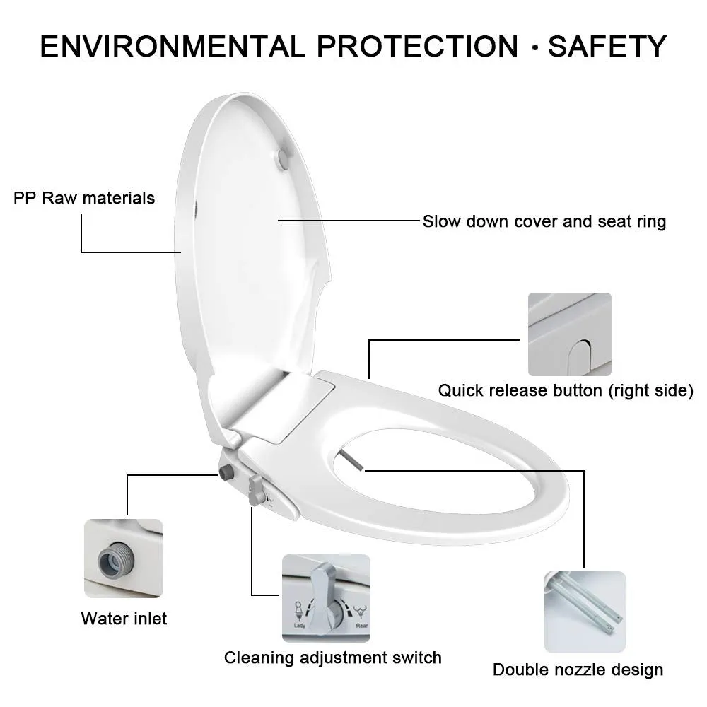 Dual Nozzle Non Electric Bidet Toilet Seat, Soft-Close