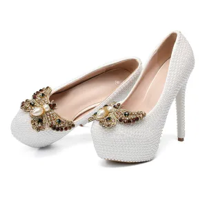 Elegant High Heel Shoes with Pearl Butterfly Bow - Plus Size Bridesmaid Shoes