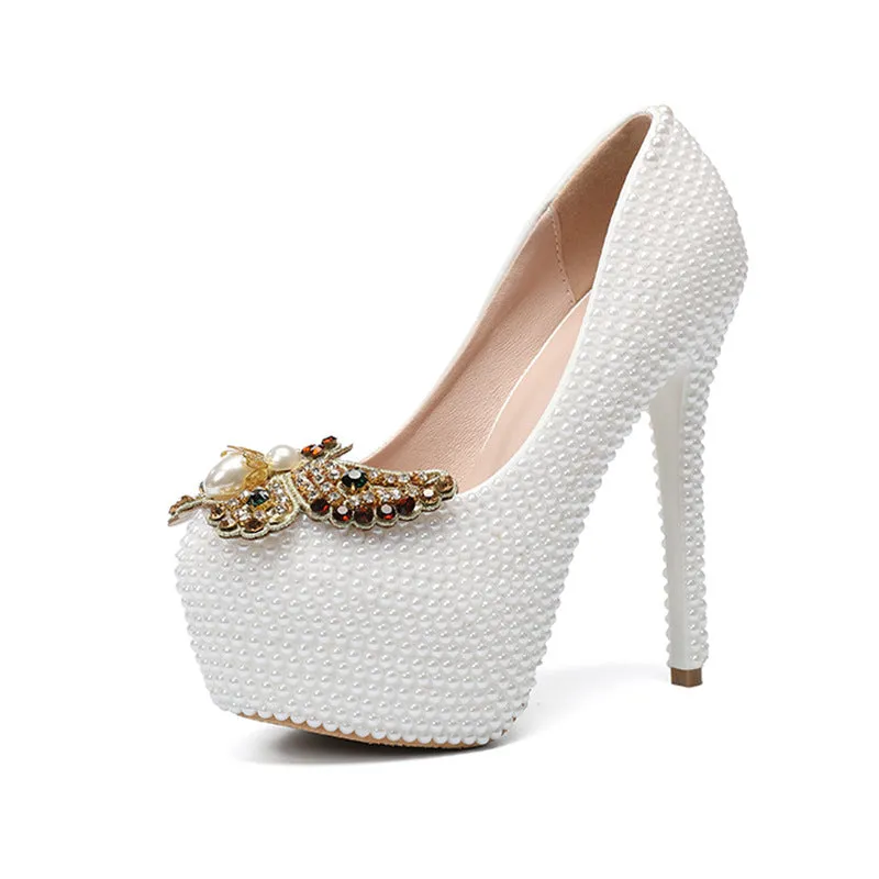 Elegant High Heel Shoes with Pearl Butterfly Bow - Plus Size Bridesmaid Shoes