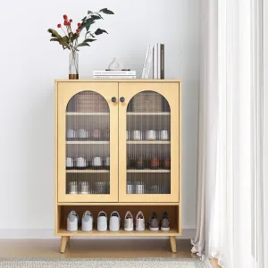 everyday Boho Shoe Cabinet, Shoe Storage Cabinet with 5 Adustable Shelves Natural Rattan Slim Shoe Organizer Rack Narrow Entrance Shoes Console with Wood Legs for Entryway, Hallway