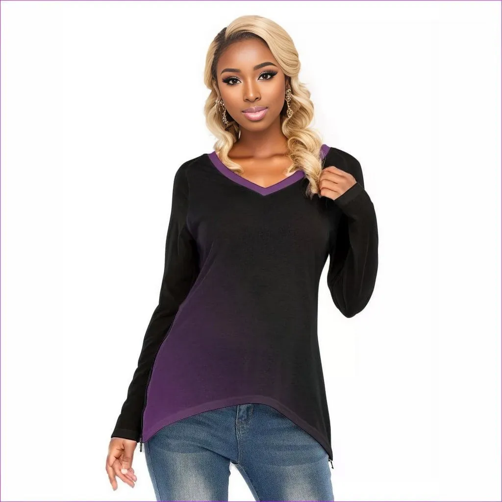 Fade Womens V-Neck Long Sleeves with Side Zip T-shirt