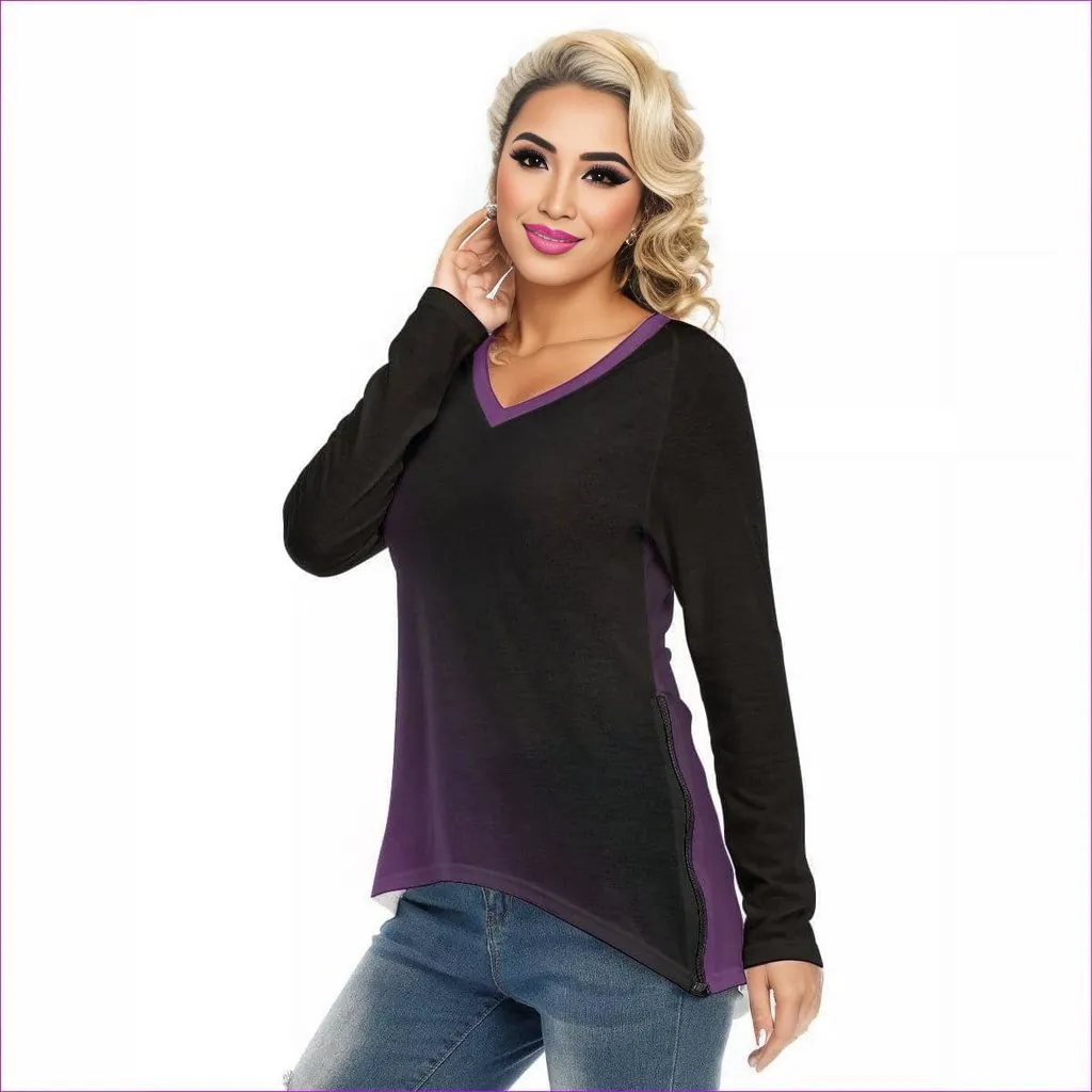 Fade Womens V-Neck Long Sleeves with Side Zip T-shirt