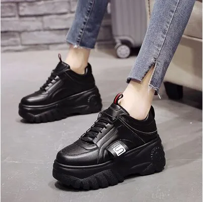 Fashion Woman High Platform Sneakers 2019 Spring Female Shoes  Black White Sneakers Breathable Zapatos Casual Mujer size 35-39