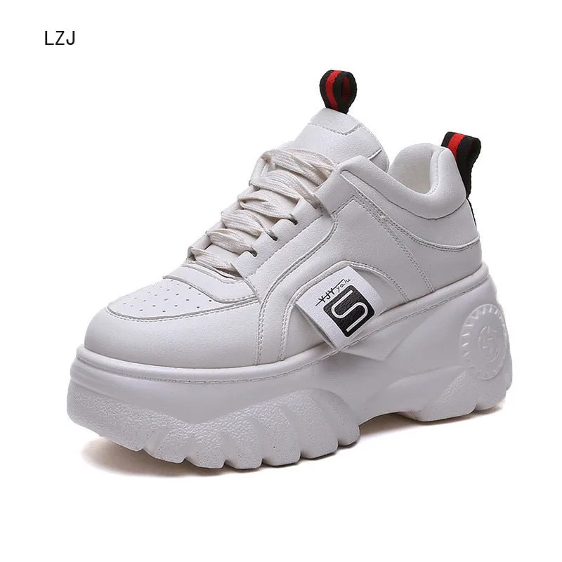 Fashion Woman High Platform Sneakers 2019 Spring Female Shoes  Black White Sneakers Breathable Zapatos Casual Mujer size 35-39