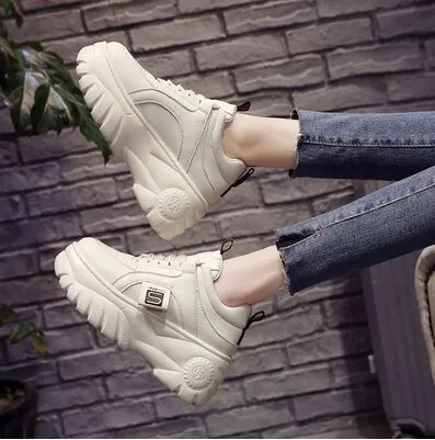 Fashion Woman High Platform Sneakers 2019 Spring Female Shoes  Black White Sneakers Breathable Zapatos Casual Mujer size 35-39