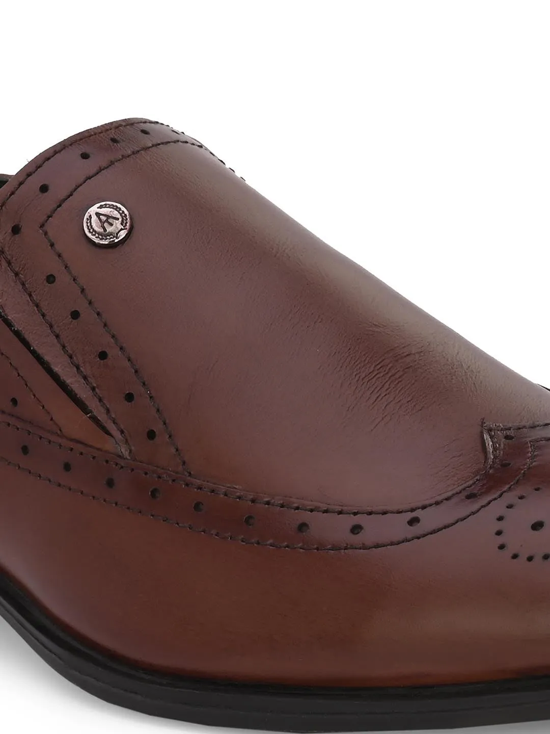 Genuine Leather Brogue Slip On Shoes