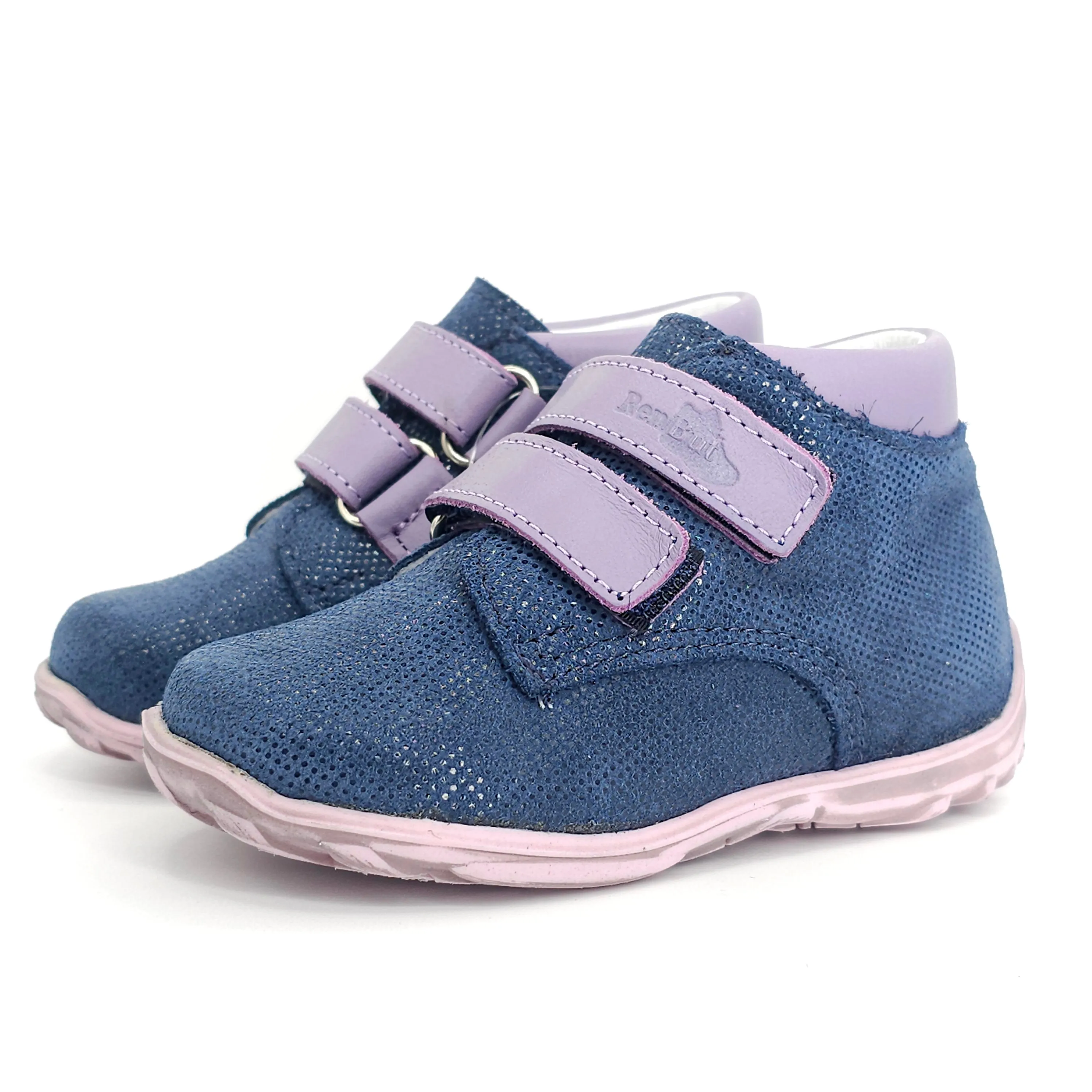 Girls Double Velcro Shoe In Navy and Purple