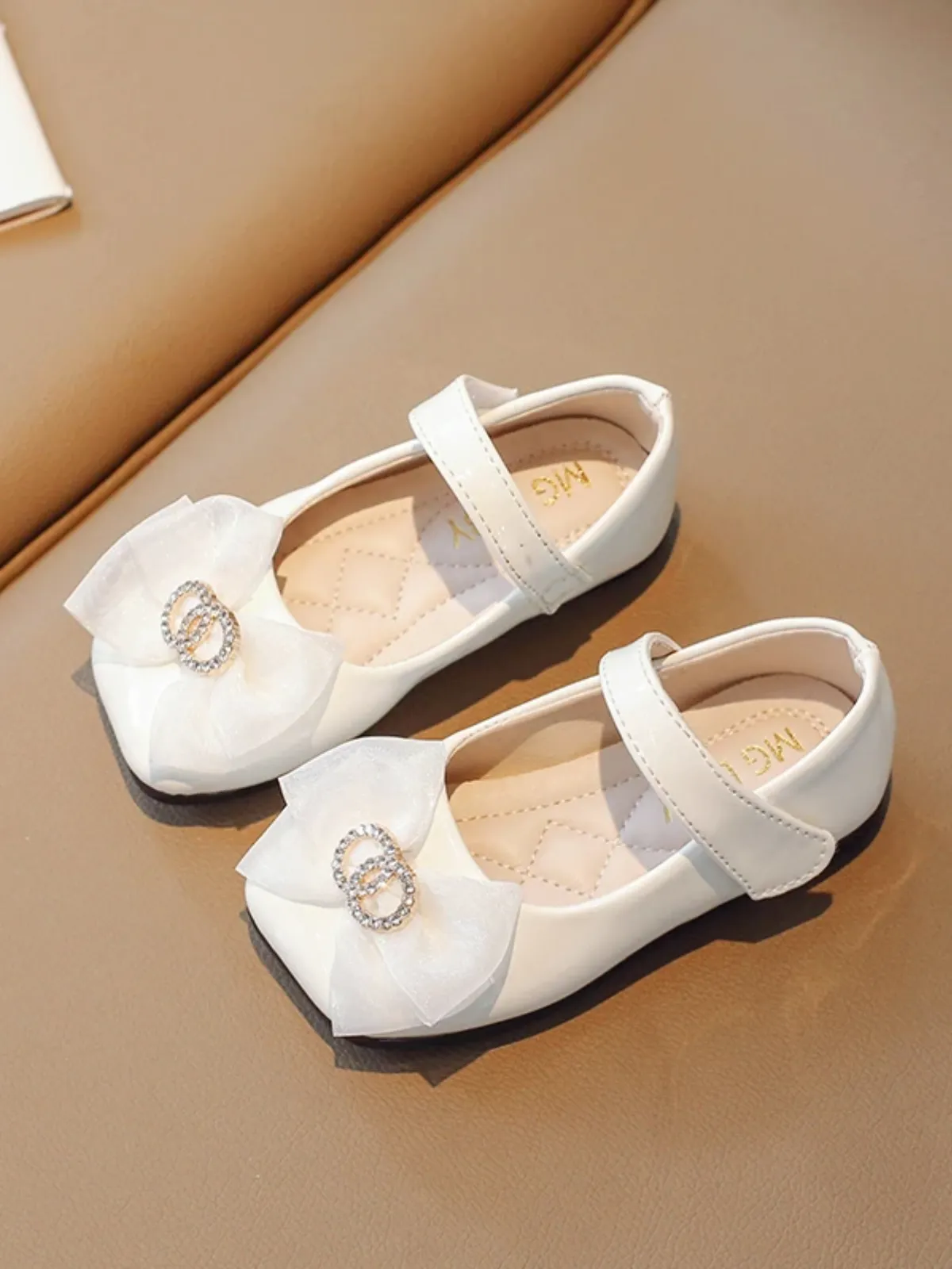 Girls Fancy Bow Diamond Shoes by Liv and Mia