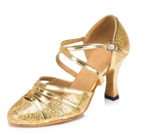 Gold Glitter Closed Toe Ballroom Smooth Dance Shoes