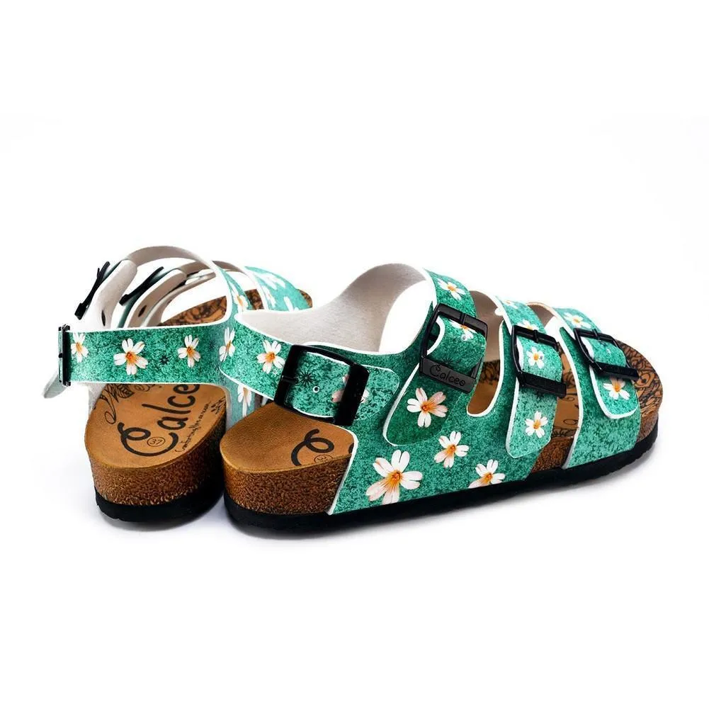 Green Light and White Flowers Patterned Clogs - CAL1904