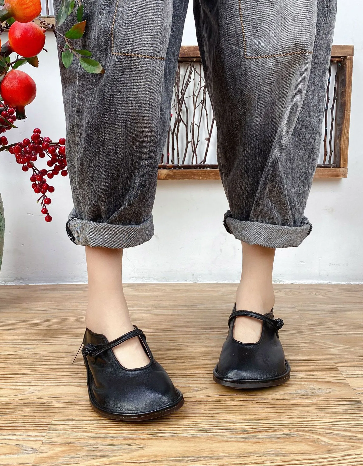 Handmade Chinese Elements Soft Leather Retro Flats 35-41