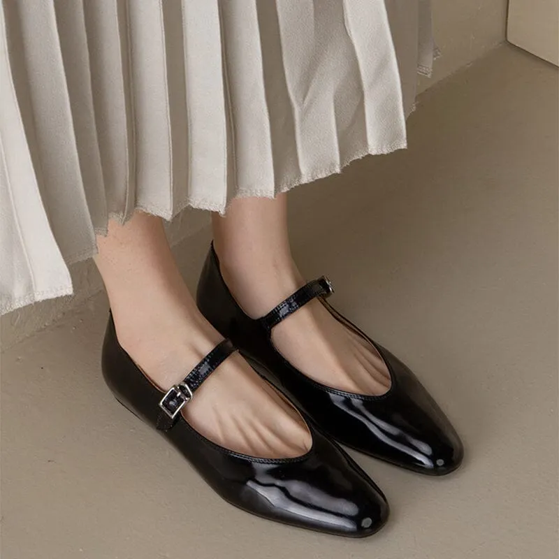 Handmade Patent Leather Strappy Mary Jane Flats Point Toe Office Shoes in Brown/Black