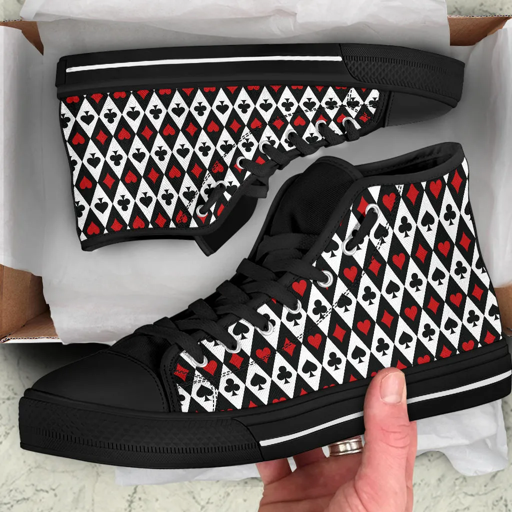 High Top Sneakers - Aces #103 | Birthday Gifts, Gift Idea, Canvas, 90s Cool Custom Shoes, Aesthetic, Unique, Cute, Kawaii Hi Tops Spade