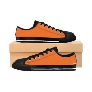 Hot Orange Printed Women's Sneakers, Solid Color Low Tops Tennis Canvas Shoes For Women (US Size: 6-12)