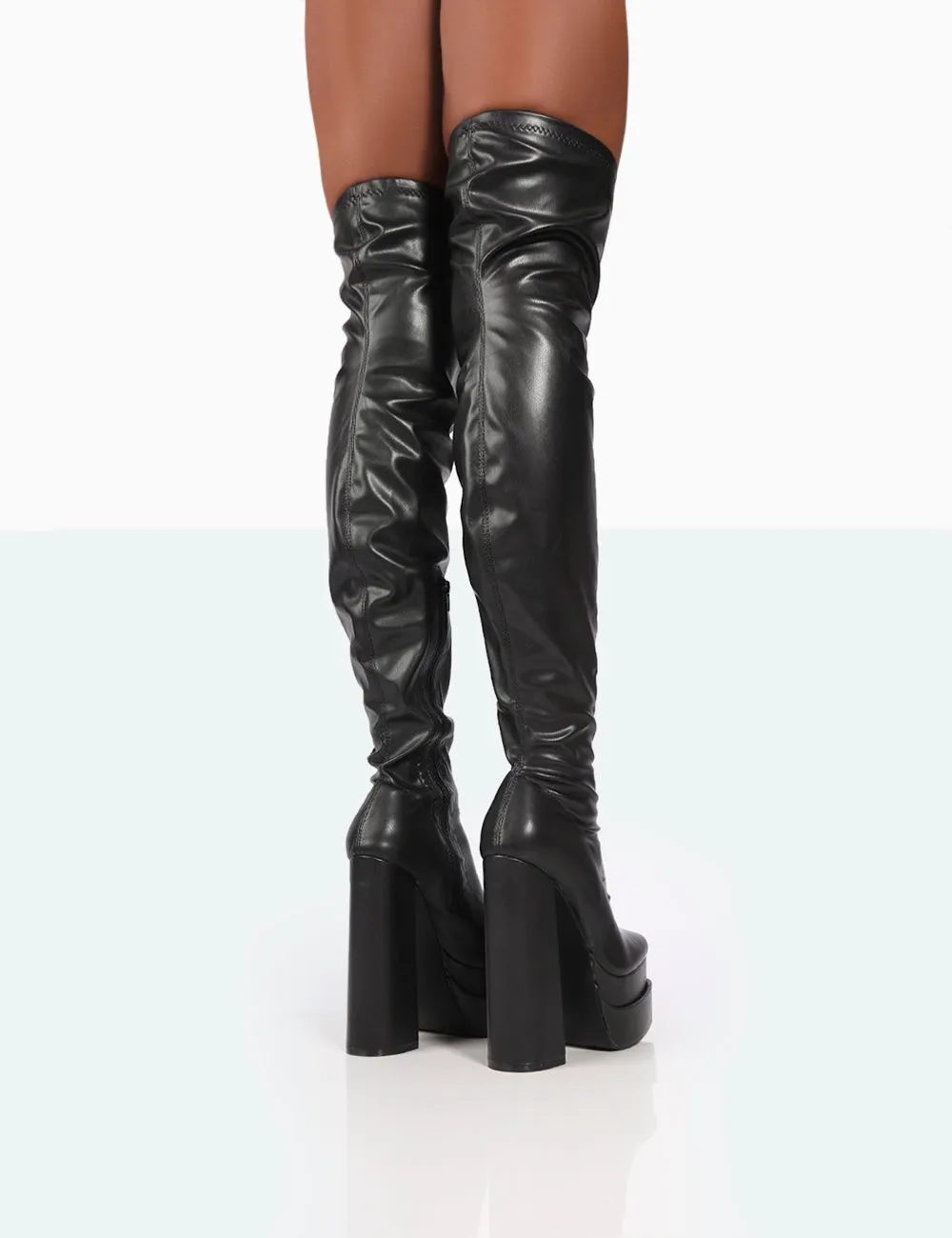 Identity Wide Fit Black Pu Platform Over The Knee Boots