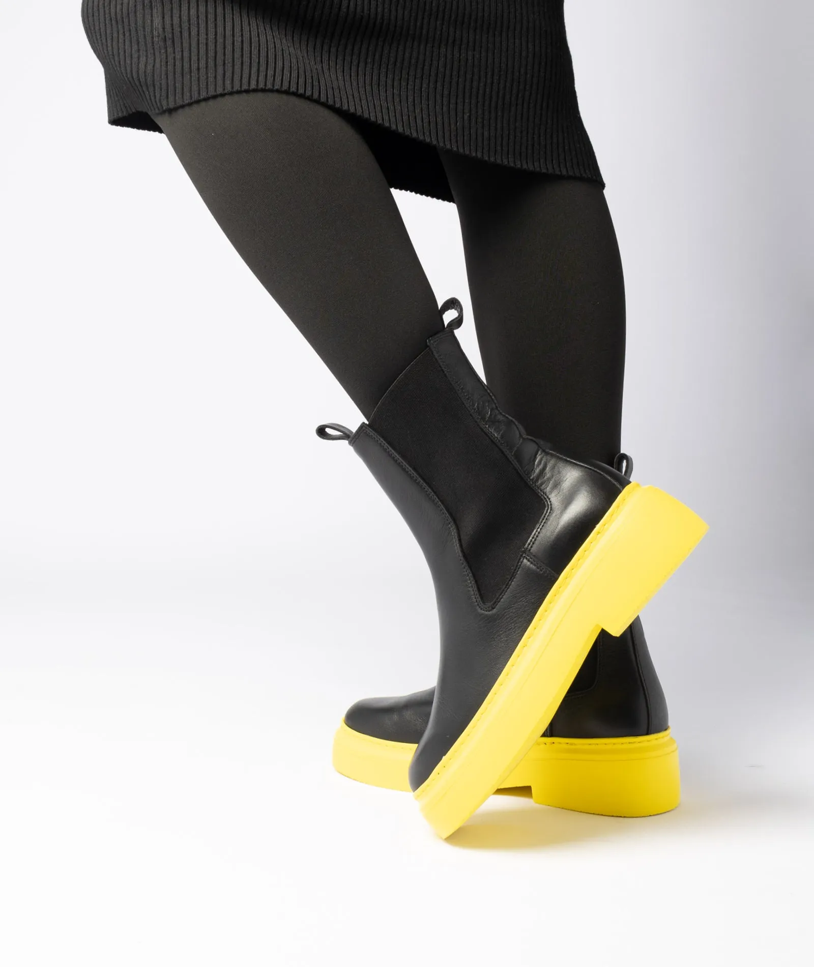 June Chelsea - Black Leather / Yellow Sole