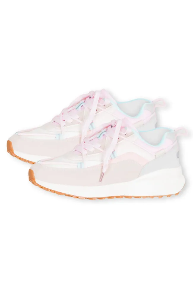 Kenzi Pink And Blue Drawstring Laced Sneakers FINAL SALE