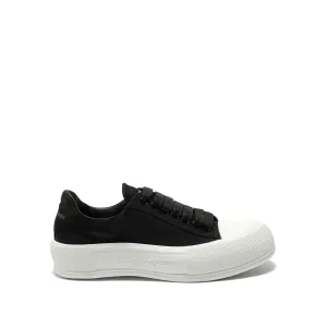 Lace Up Plimsoll Canvas Sneaker in Black