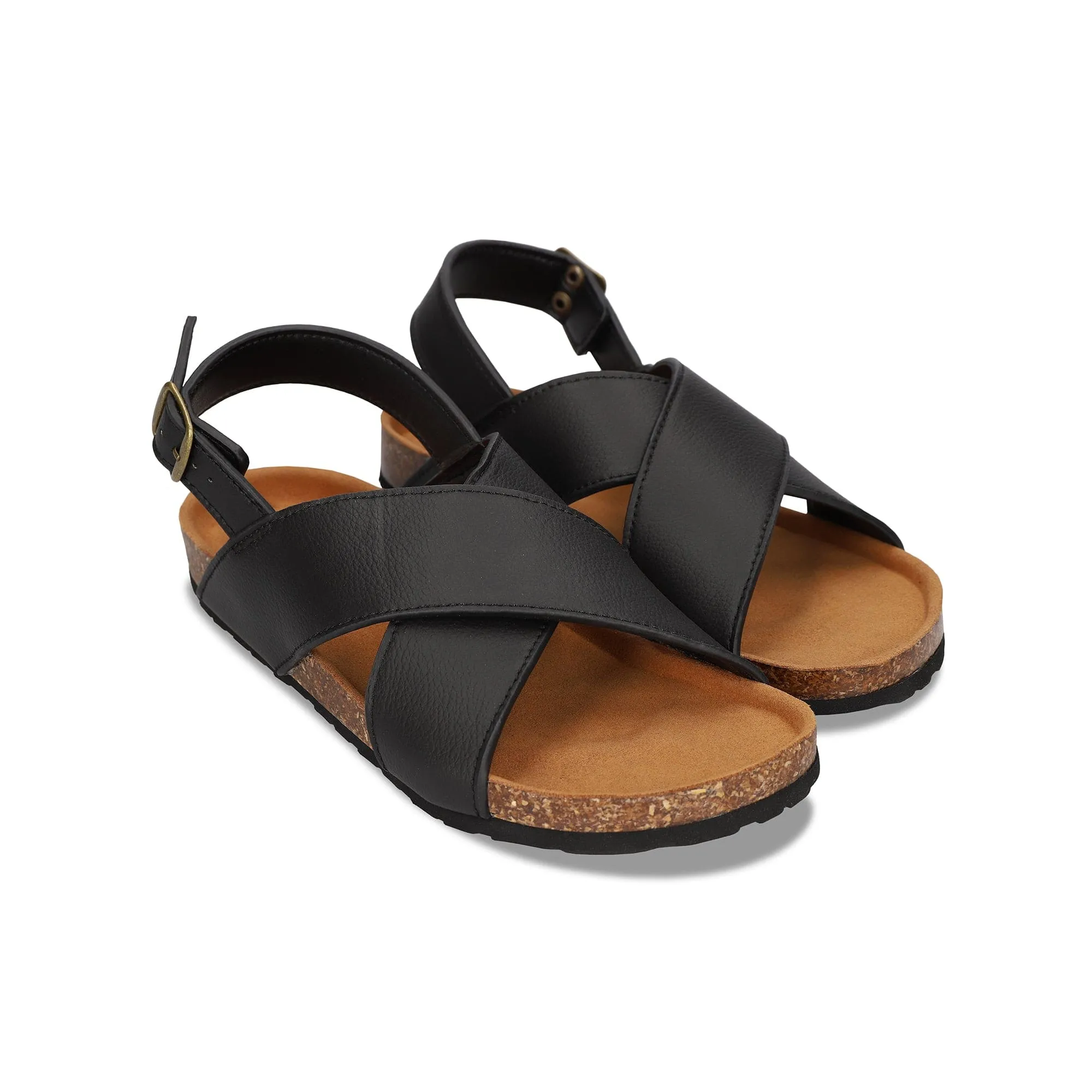 Lanta Unisex Vegan Apple Leather Sandals | Black