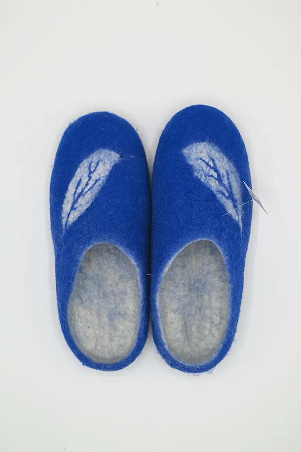 Leaf Design Felt Wool Open Back Slippers