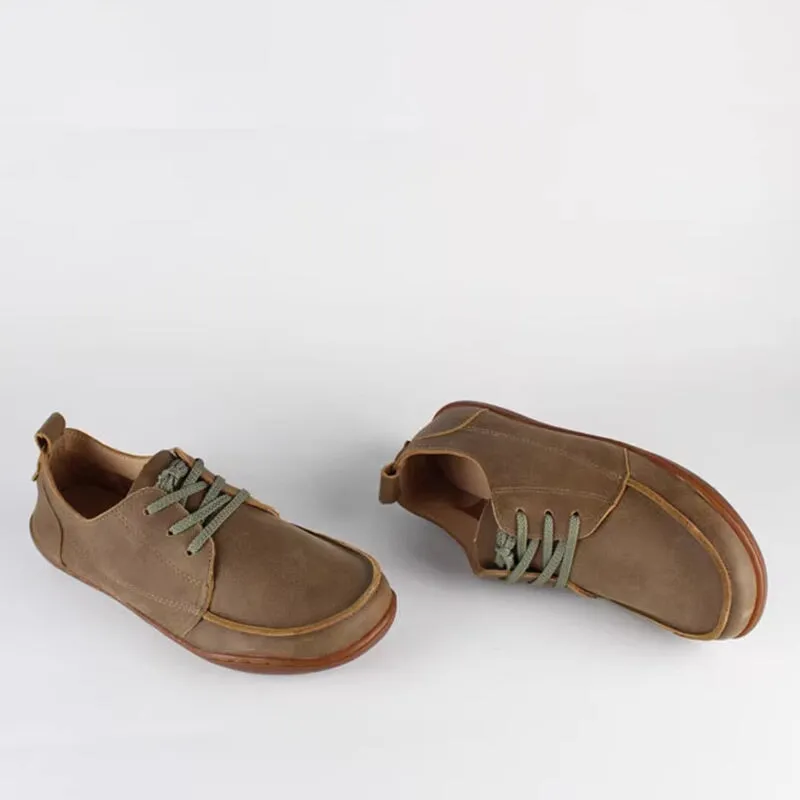 Leather Lace-Up Casual Derby Shoes Flat For Men and Women in Grey