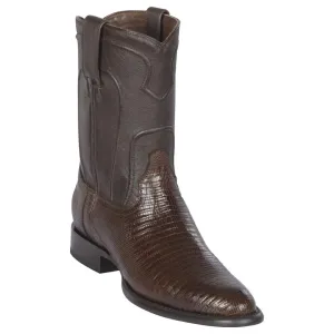 Los Altos Boots Mens #690707 Roper Style | Genuine Lizard Skin Boots Handcrafted | Color Brown