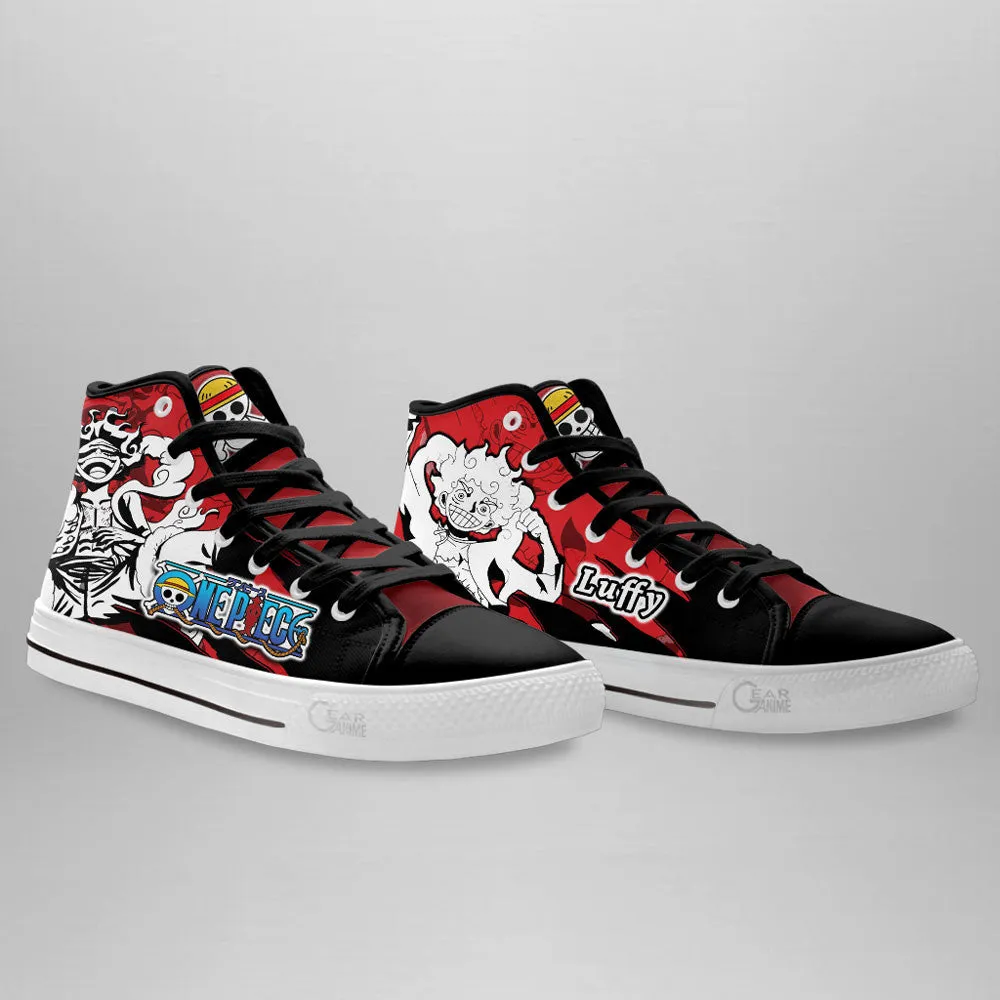 Luffy Gear 5 High Top Shoes OP Custom Anime Sneakers Mix Manga