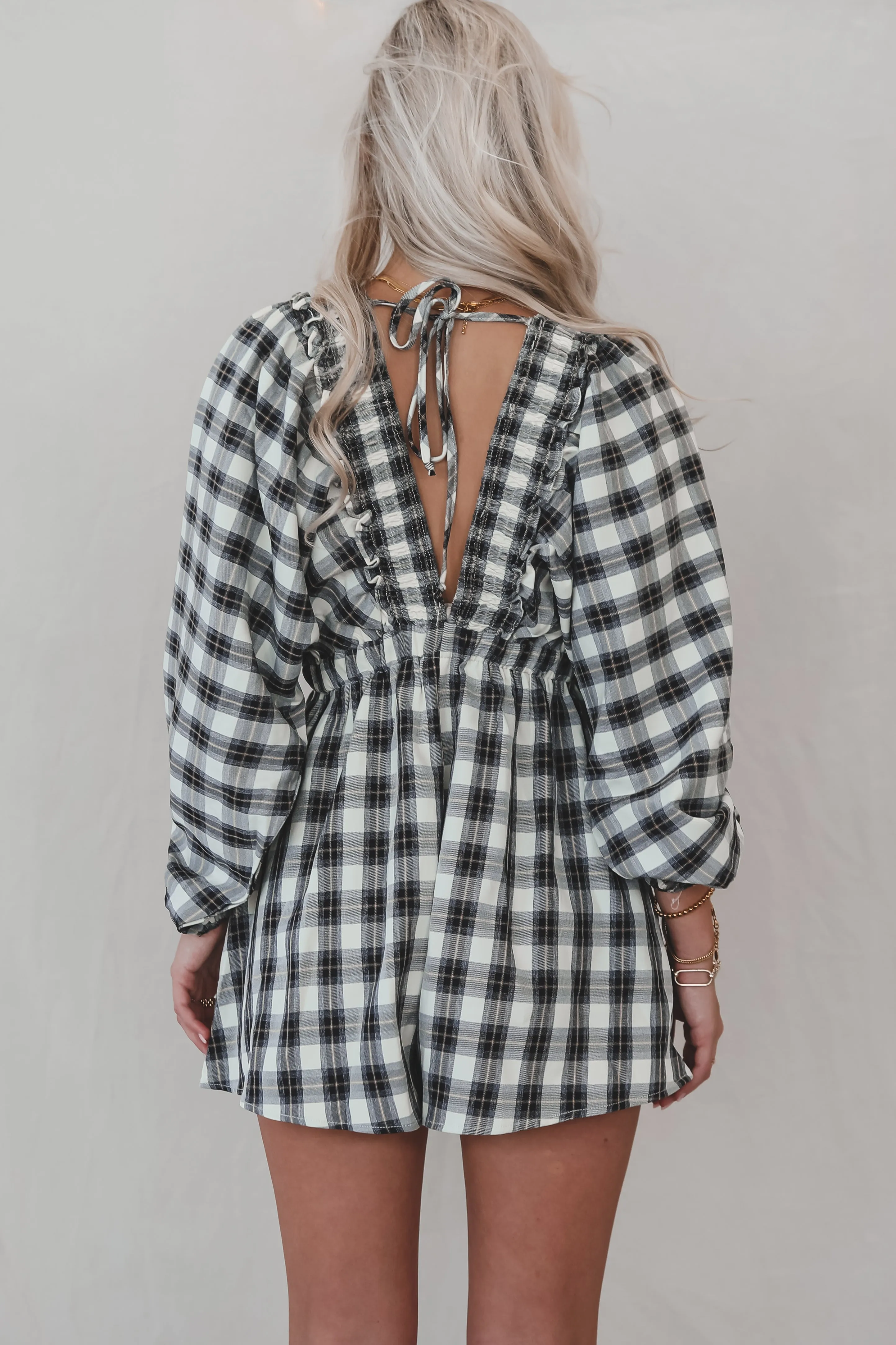 Made A Pact Plaid V Neckline Romper