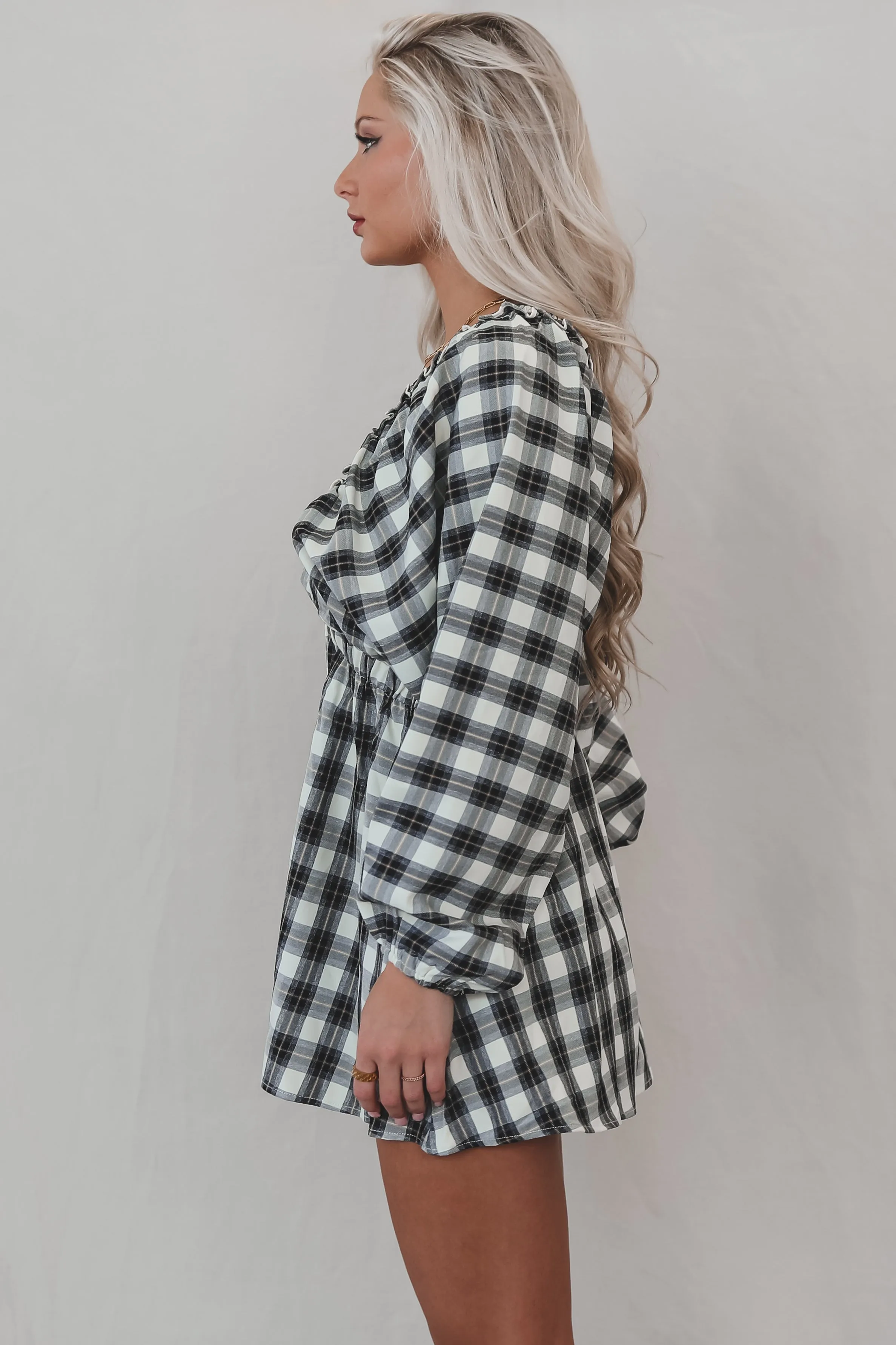 Made A Pact Plaid V Neckline Romper