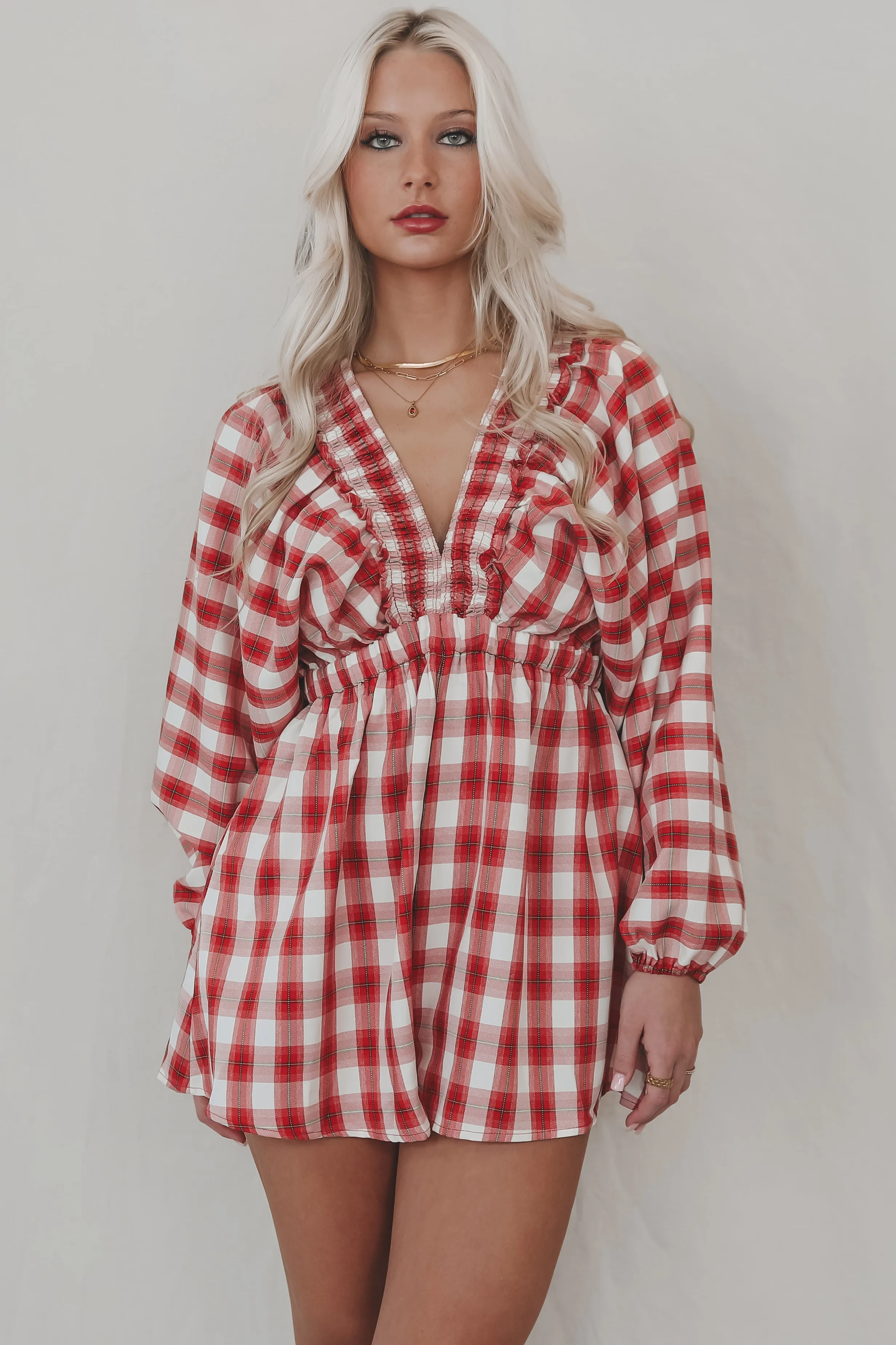 Made A Pact Plaid V Neckline Romper