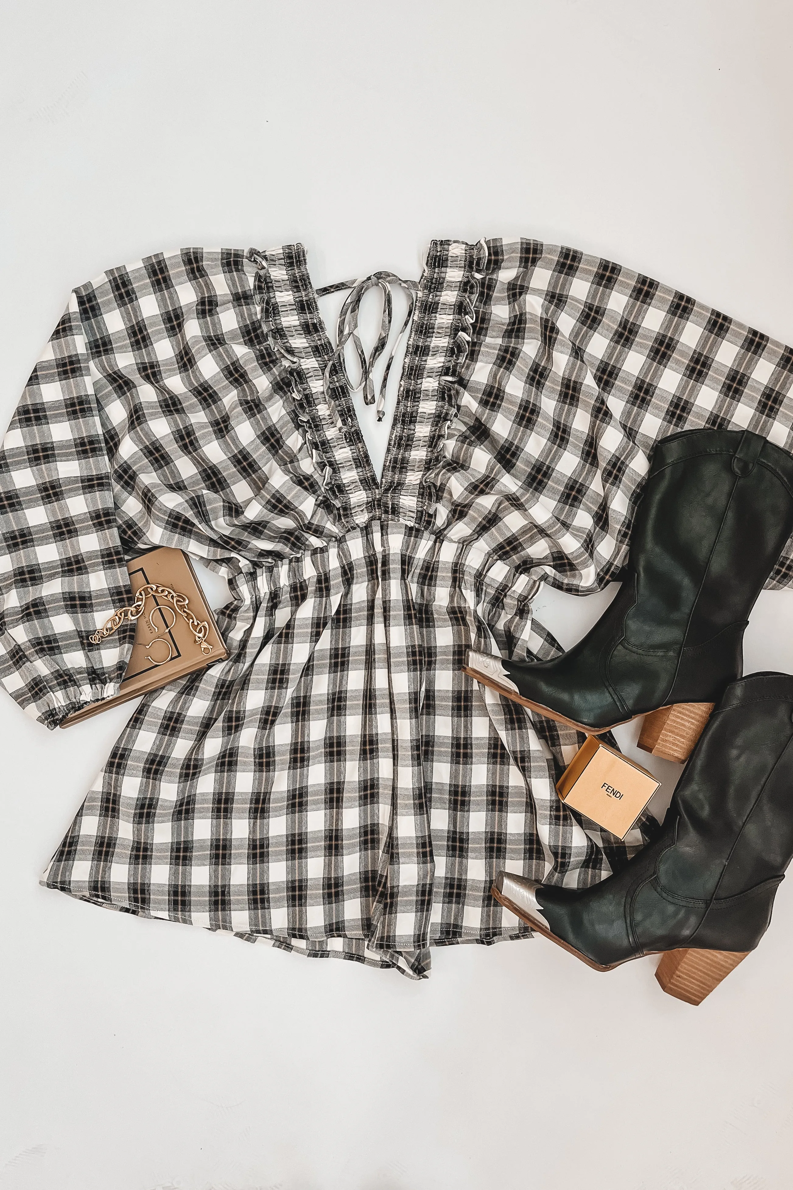 Made A Pact Plaid V Neckline Romper