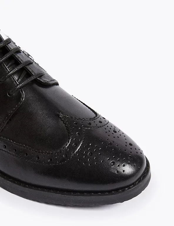 M&S Leather Black Brogue Boys School Shoes