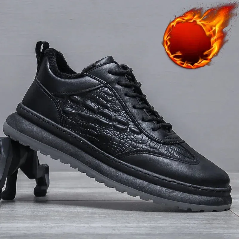 Men's Crocodile Print Leather Sneakers