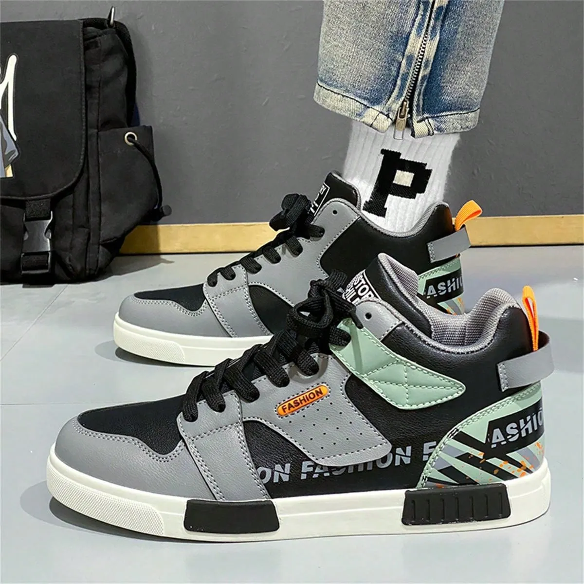 Men's Spring High Top Canvas Sneakers Men Casual Sports Leisure Student Basketball Street Trendy Athletic Shoes, Versatile Large Size 39-47