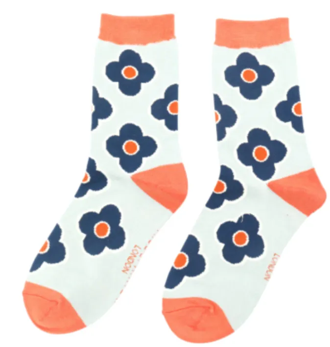 Miss Sparrow Bamboo Retro Flower Socks (3 Colours)