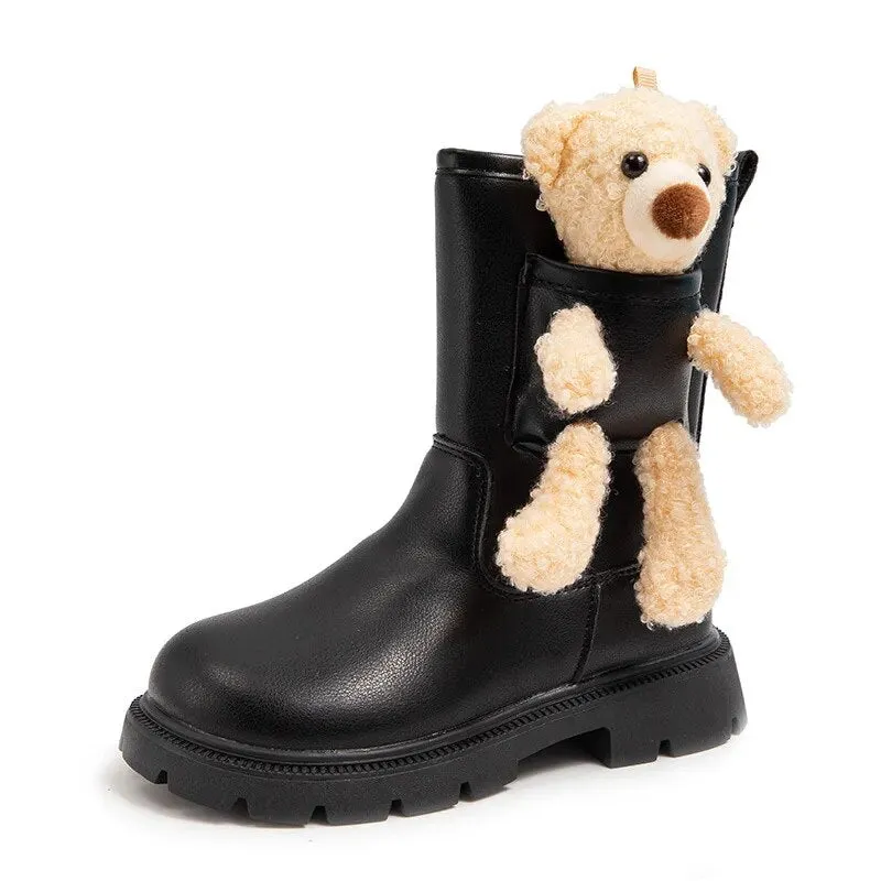 MOF Kids Cartoon Leather Boots for Autumn Soft Slip-Resistant and Cute Animal Design