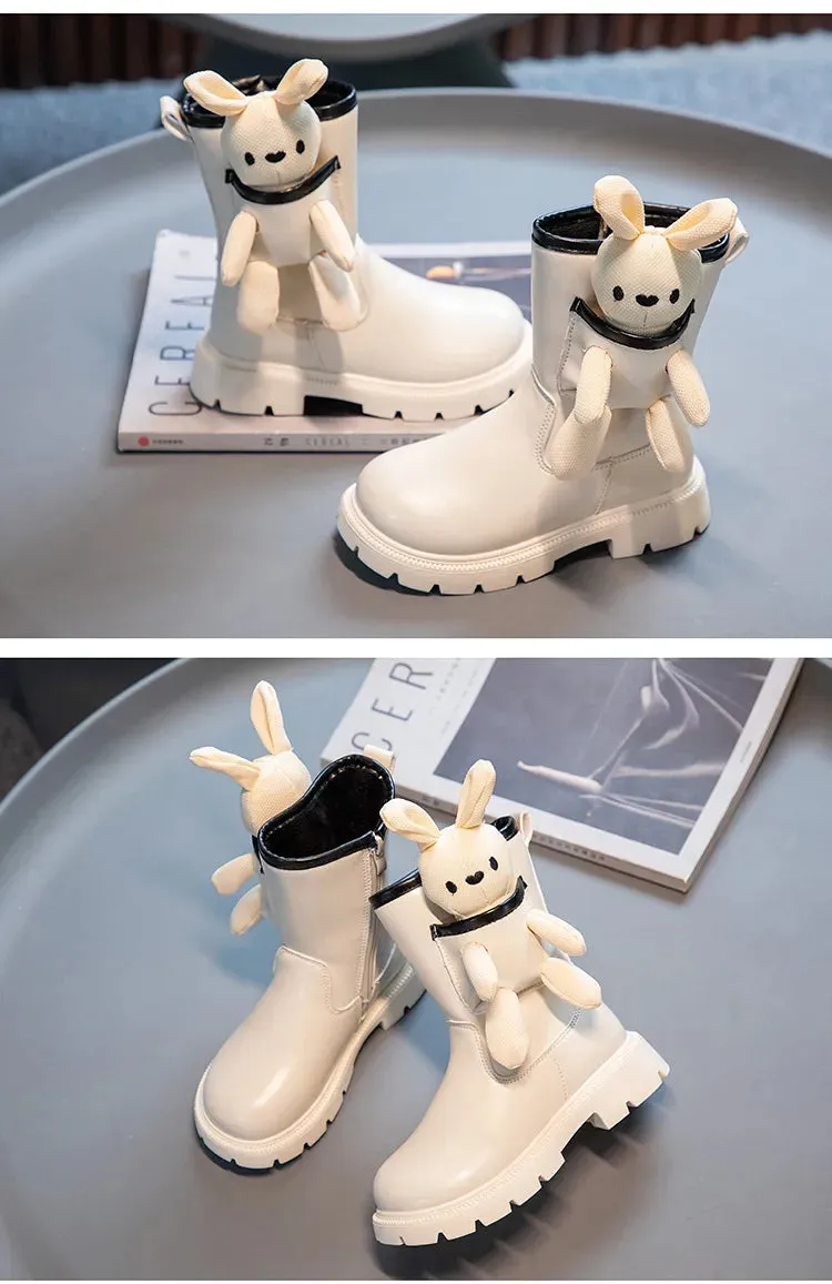 MOF Kids Cartoon Leather Boots for Autumn Soft Slip-Resistant and Cute Animal Design