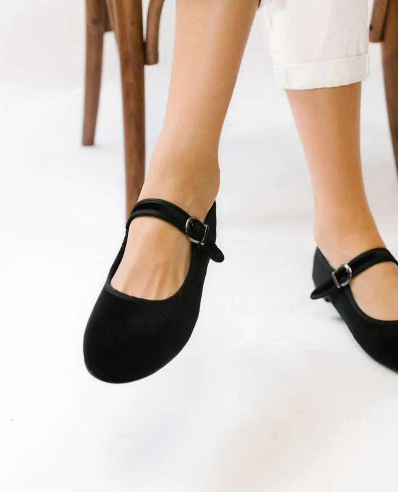 Moi London Black Velvet Mary Jane Shoes