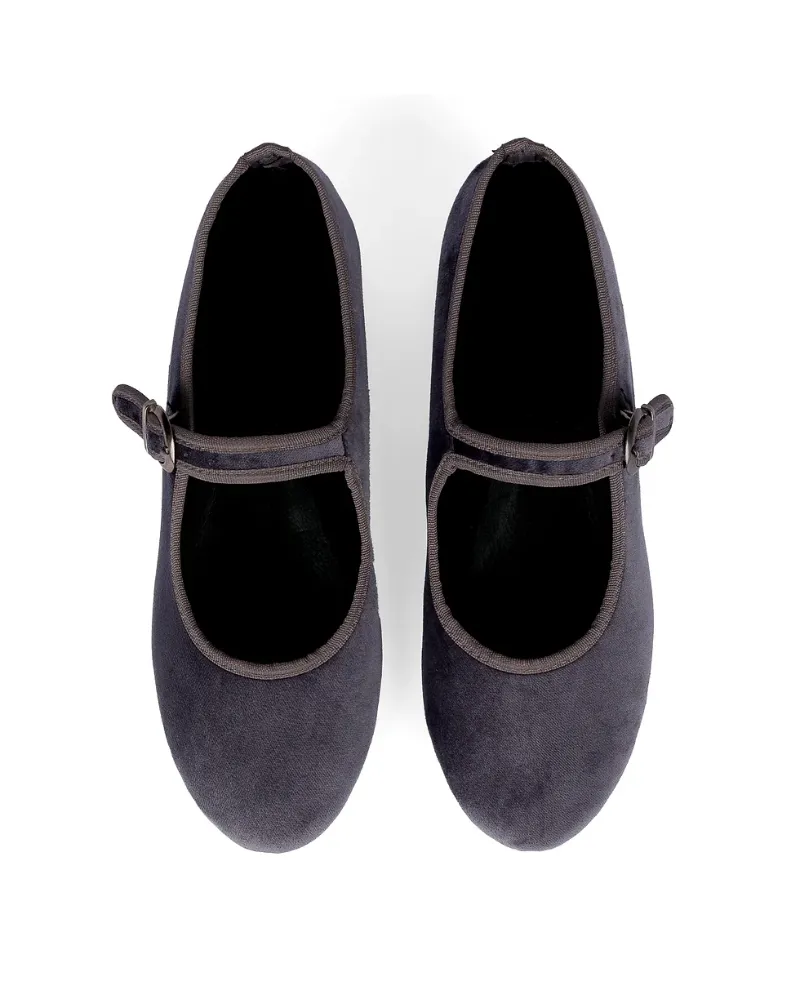 Moi London Smoke Grey Velvet Mary Jane Shoes