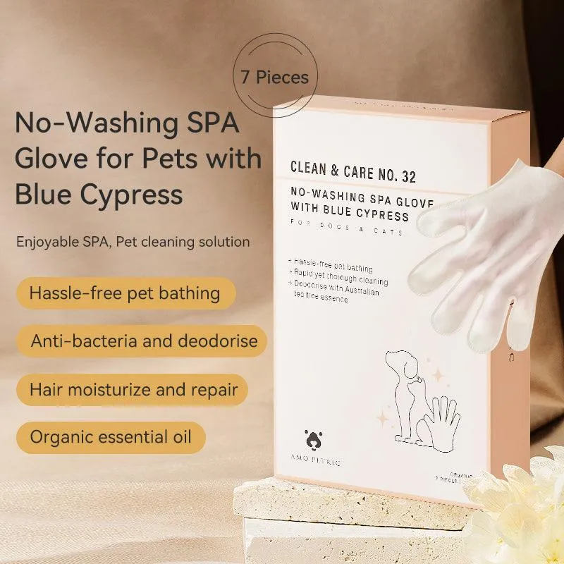 No-Washing SPA Glove with Blue Cypress For Pets 7 Pc Pack