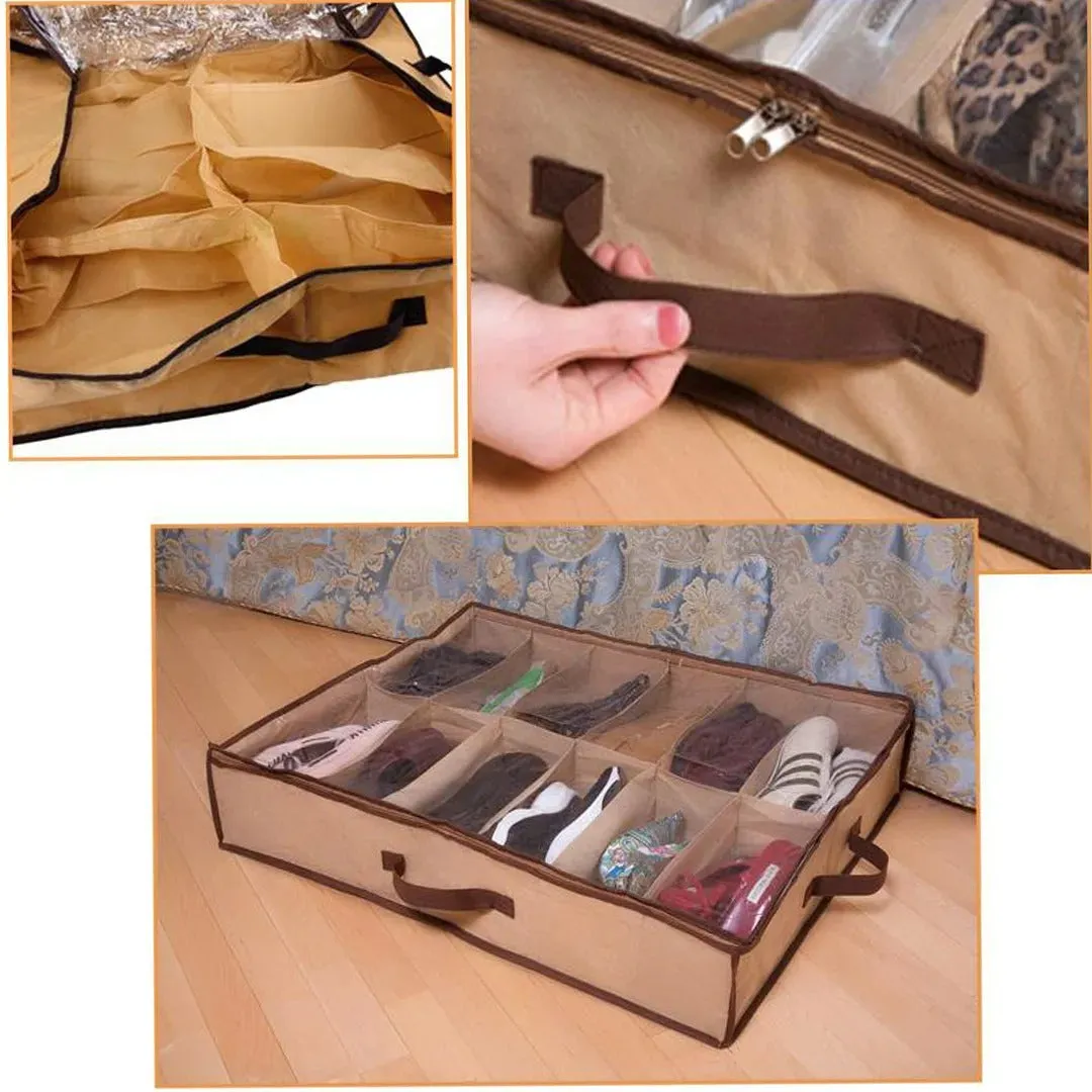 Non-woven Transparent Creative Shoes Cabinet / Dust-Proof 12 Grids Shoes Storage Bag