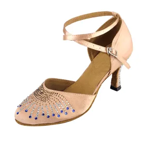 Nude Rhinestone Ballroom Closed Toe Smooth Dance Shoes