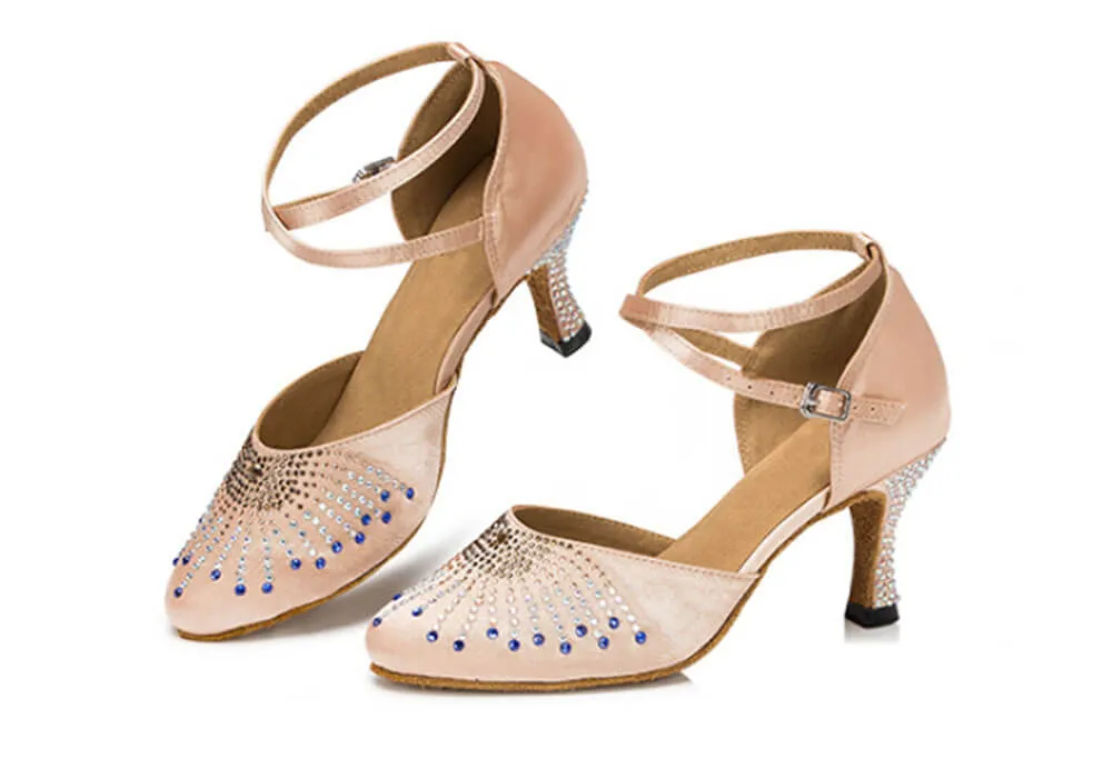 Nude Rhinestone Ballroom Closed Toe Smooth Dance Shoes