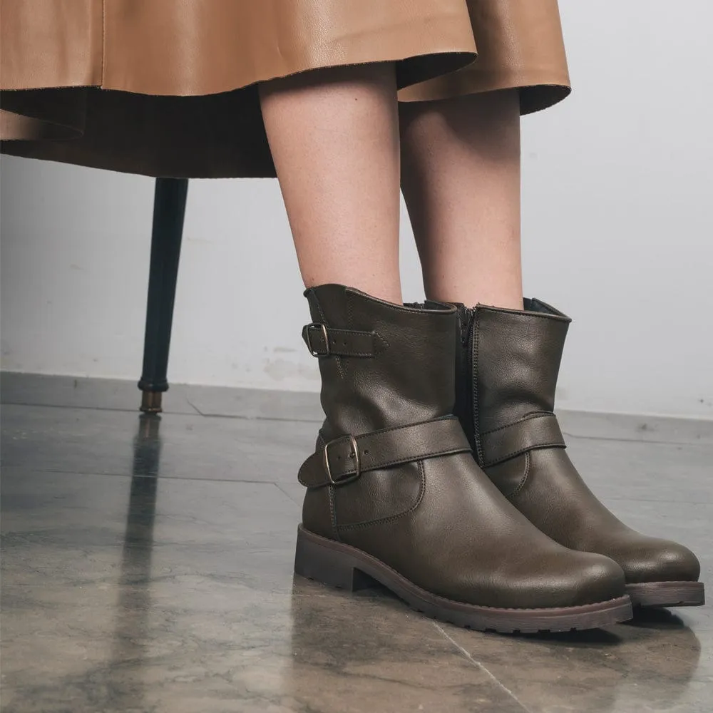 Odet Vegan Leather Biker Boots | Green