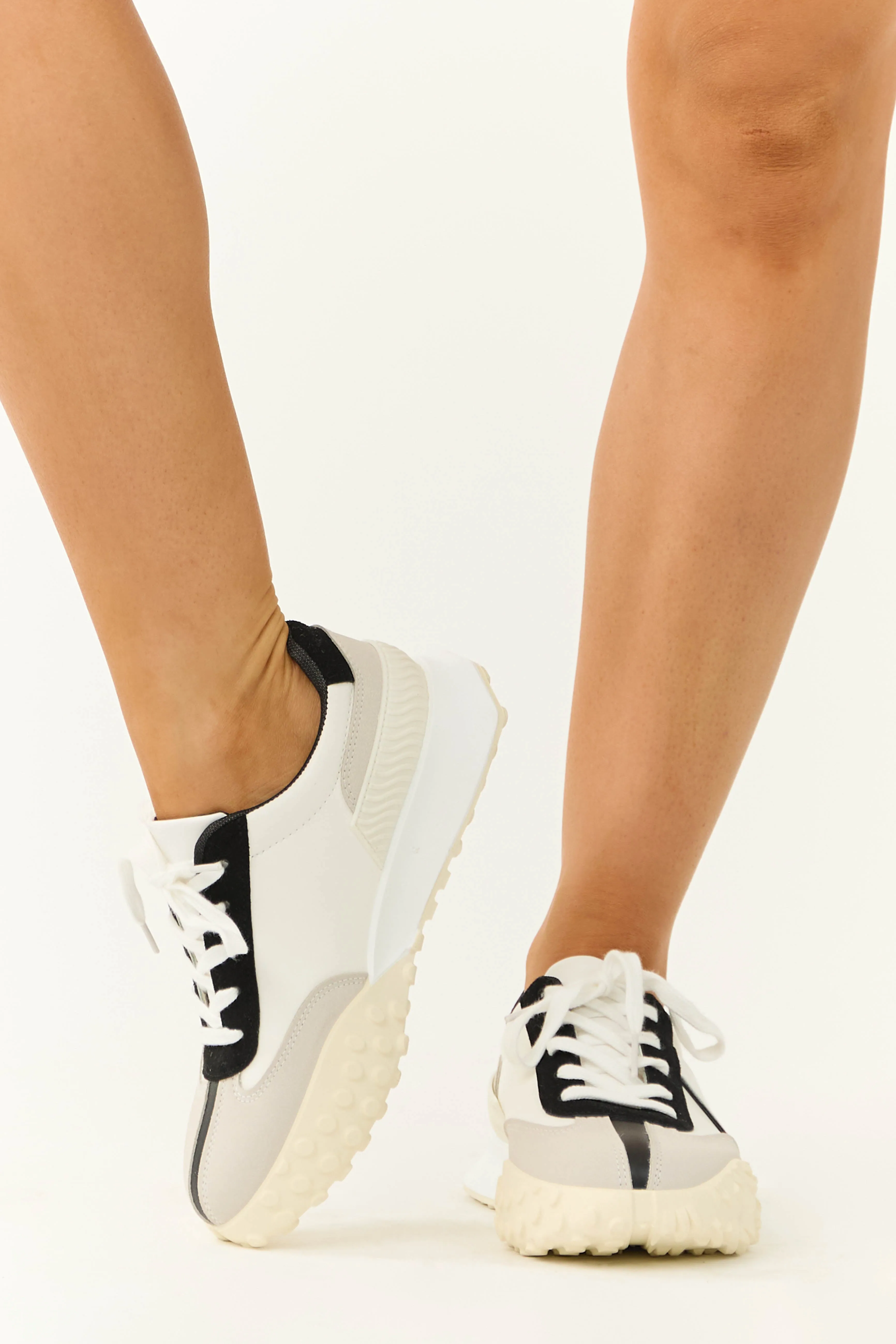 Off White and Black Lace Up Fashion Sneakers