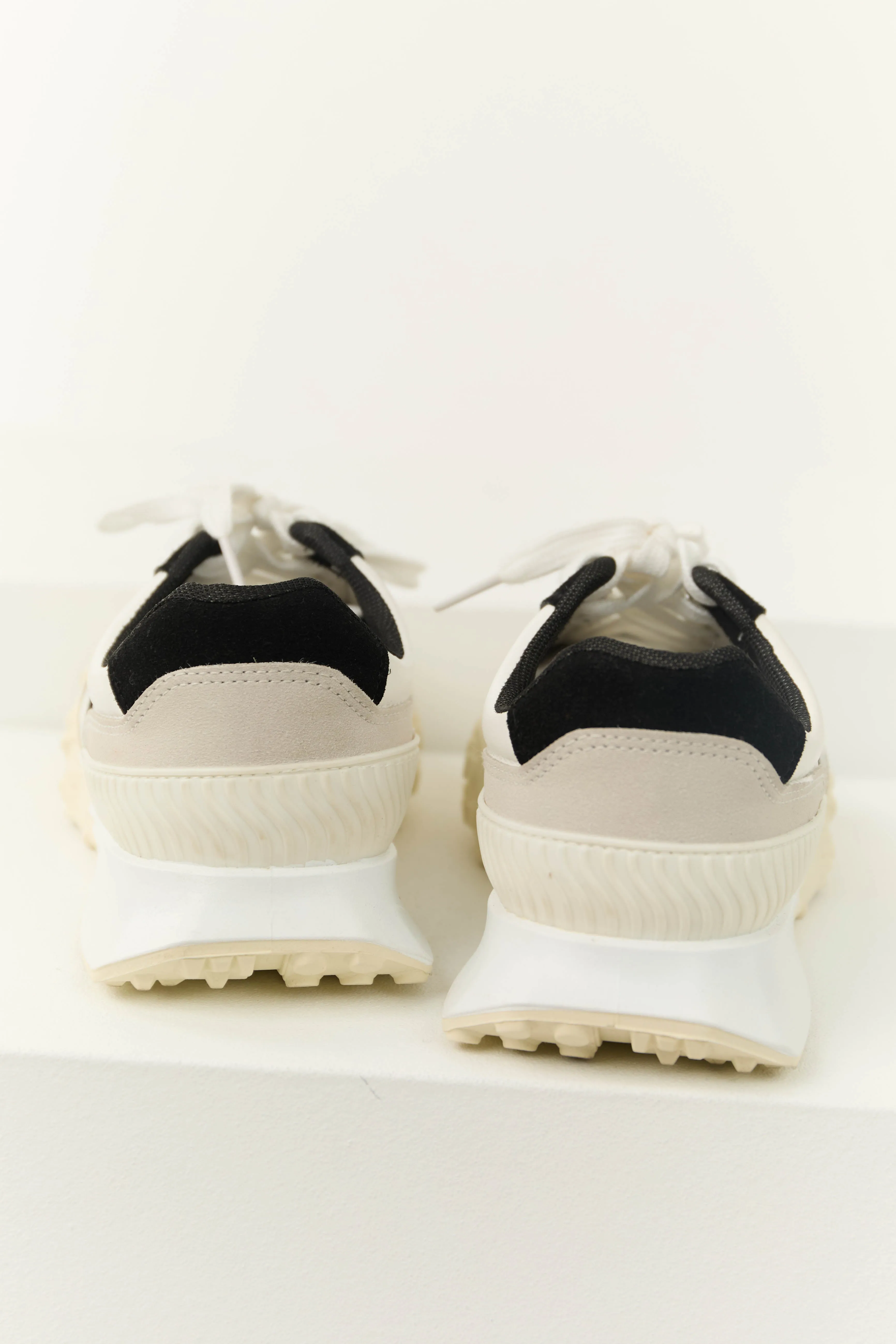 Off White and Black Lace Up Fashion Sneakers