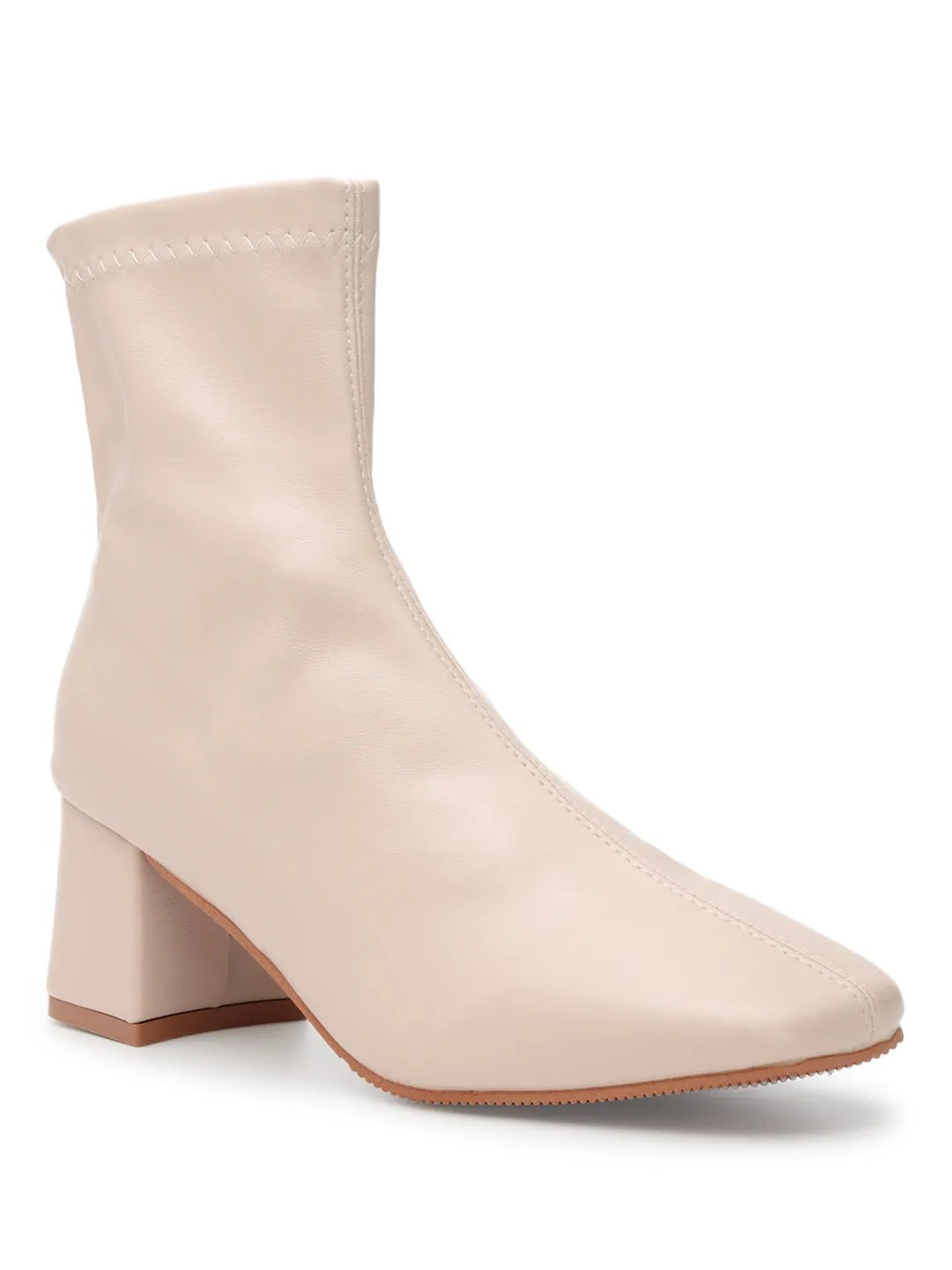 Off White PU Comfortable Stylish Ankle Boots (TC-RS3697-OWHT)